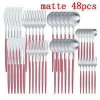 48piece kitchen dinnerware set stainless steel cutlery set pink dessert forks spoons knives tableware matte golden flatware set
