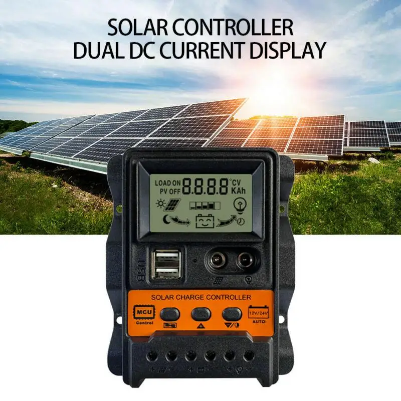 

Auto Solar Charge Controller 10A 20A 30A 12V 24V PWM Controller LCD Display Dual USB 5V Output Solar Panel Charger Regulator