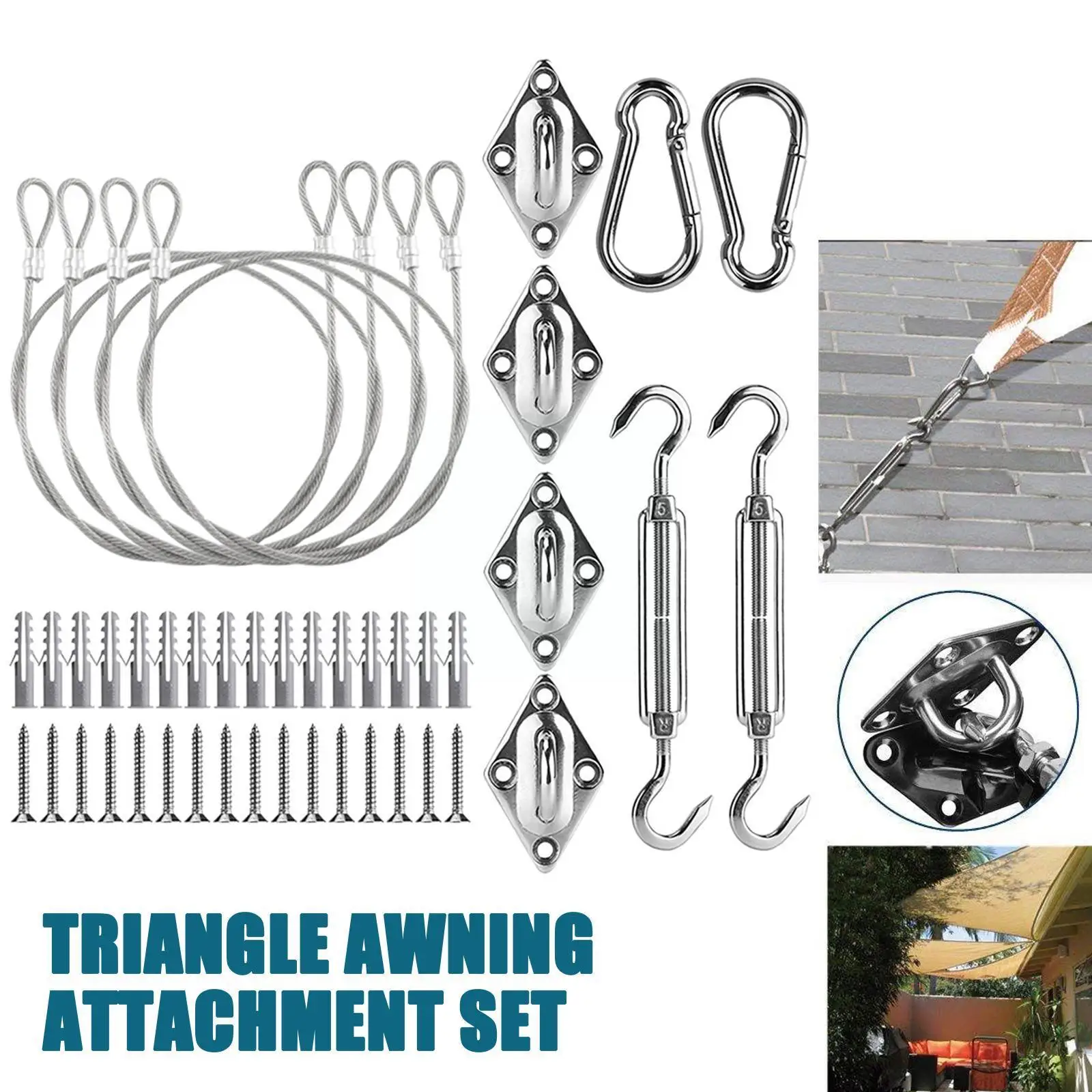 

Shade Sail Accessories Square Shade Mesh Kit Steel Hook Door Buckle Rope Wire Spring Buckle Diamond I9v4