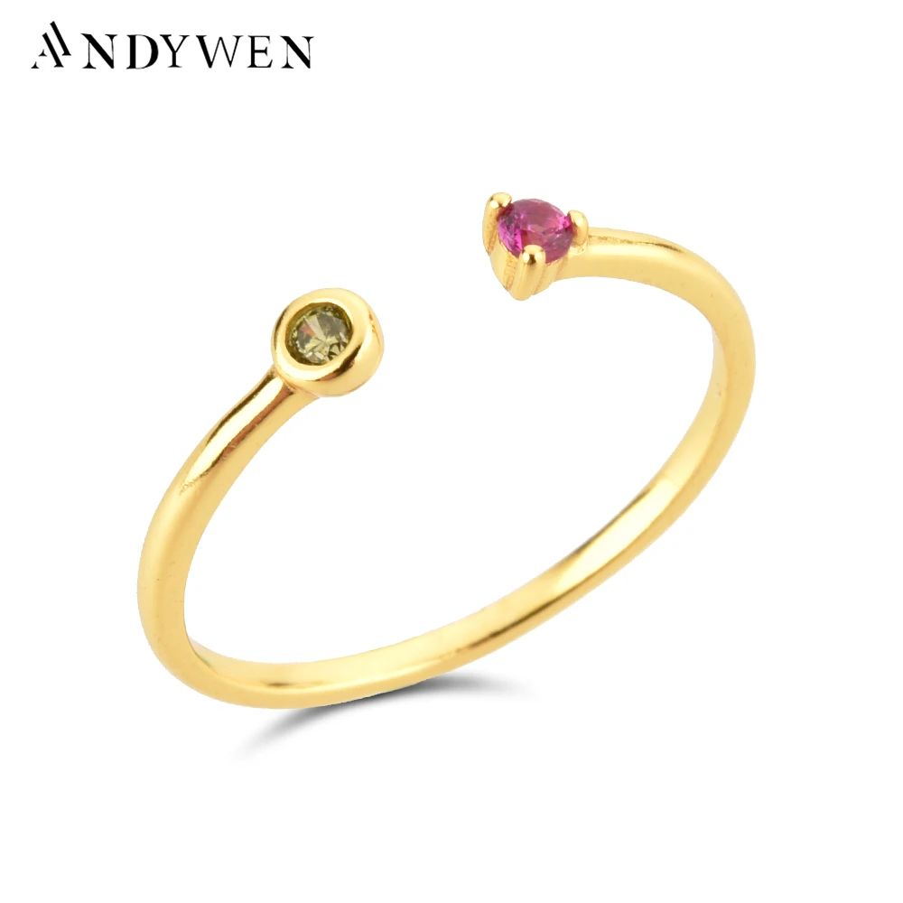 

ANDYWEN 100% 925 Sterling Silver Zircon CZ Rainbow Rock Punk Resizable Adjustable Rings Women Luxury Jewelry For Women
