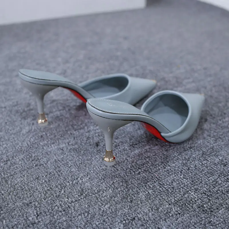

New style half slippers women's fashion cat heel Korean versatile pointed high heel shoes wear thin heel sandals women's