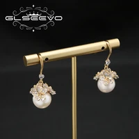 glseevo shining zircon flowers natural pearls ear hooks for woman art elegance exquisite earrings luxury party birthday gifts