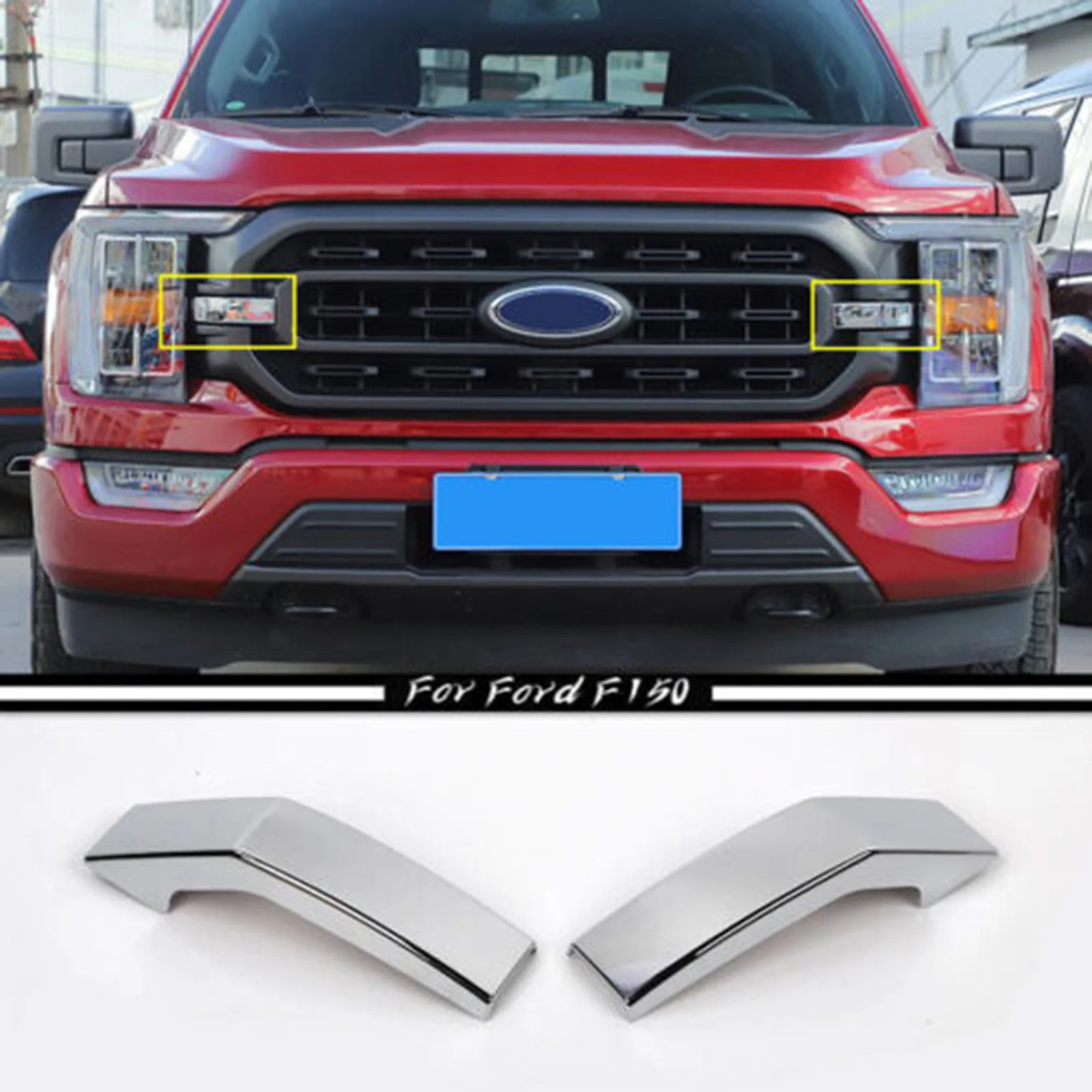 

2Pcs For Ford F150 F-150(XL, XLT) 2021-22 Chrome Front Bumper Headlight Grill Cover Trim Decorate Your Car Charming Luxury Vivid