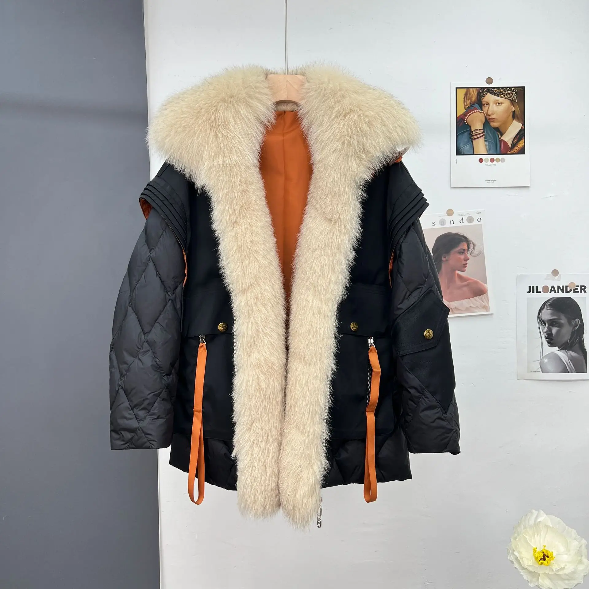 

GTGYFF Thickening Goose Down Jacket For Woman Winter Casual Loose Oversize Outwear With Fox Fur Collar Overcoat