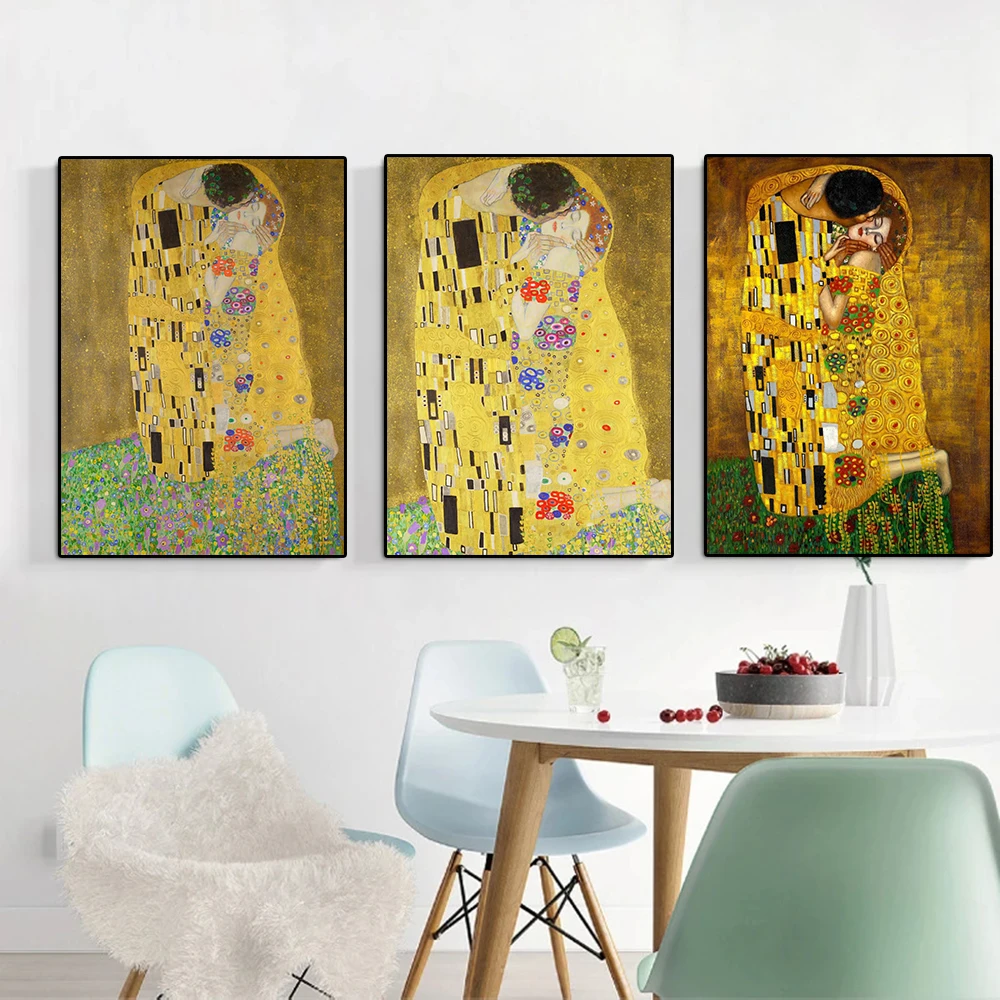 

Abstract Gustav Klimt Creativity Lover Kiss Classic Poster Print Canvas Painting Wall Art Picture Living Room Decor Frameless