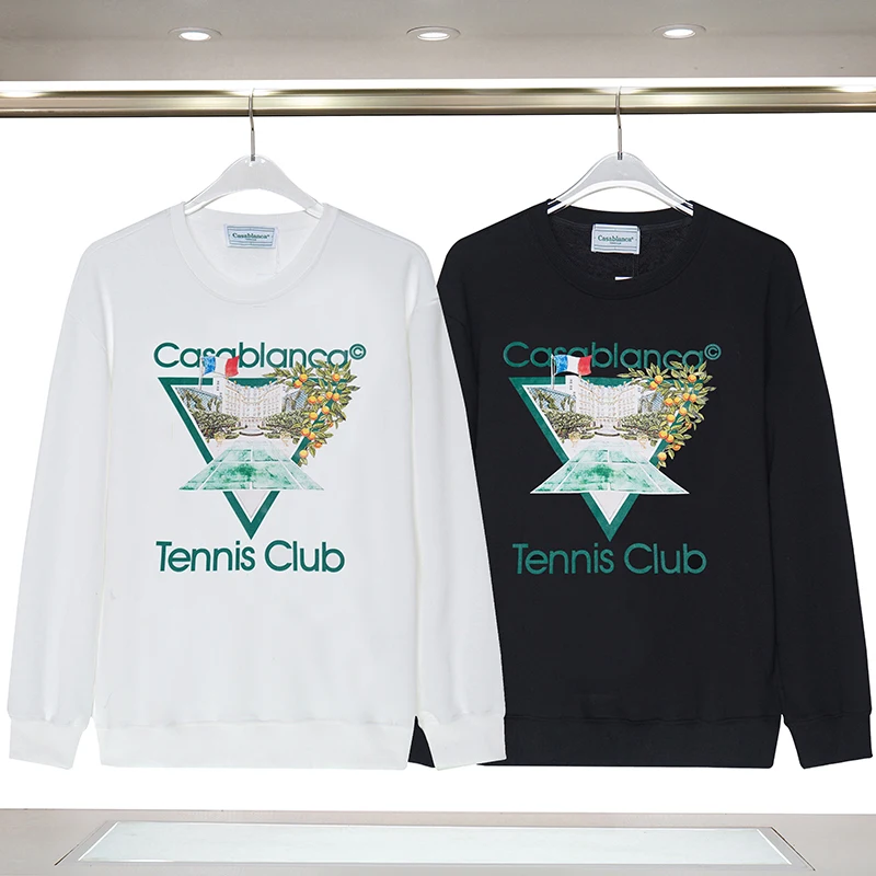 

23SS Real Harajuku Casablanca Couples Sweatshirt Fashion Printed Men New French Tennis Club Letter Sweatshirt