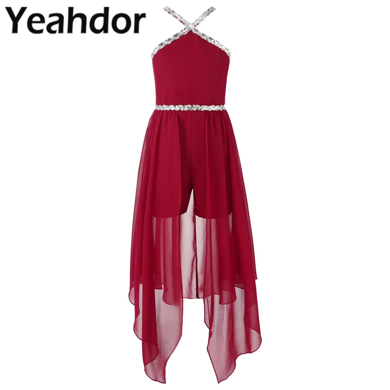 

Детский шифоновый комбинезон без рукавов с блестками для девочек-подростков, платье для подружки невесты, платья для дня рождения, свадебный костюм