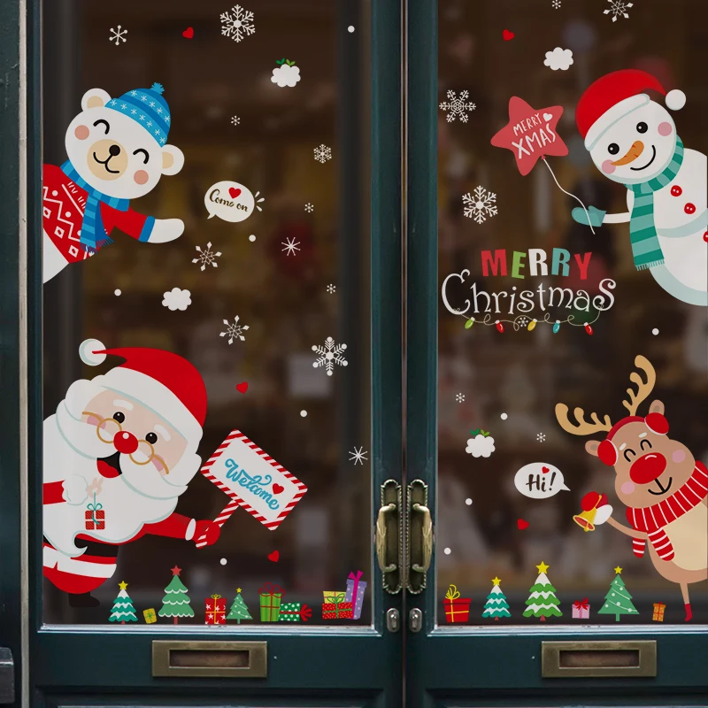

[shijuekongjian] Father Christmas Window Stickers DIY Snowman Tree Wall Decals for Living Room Shop Glass Festival Decoration