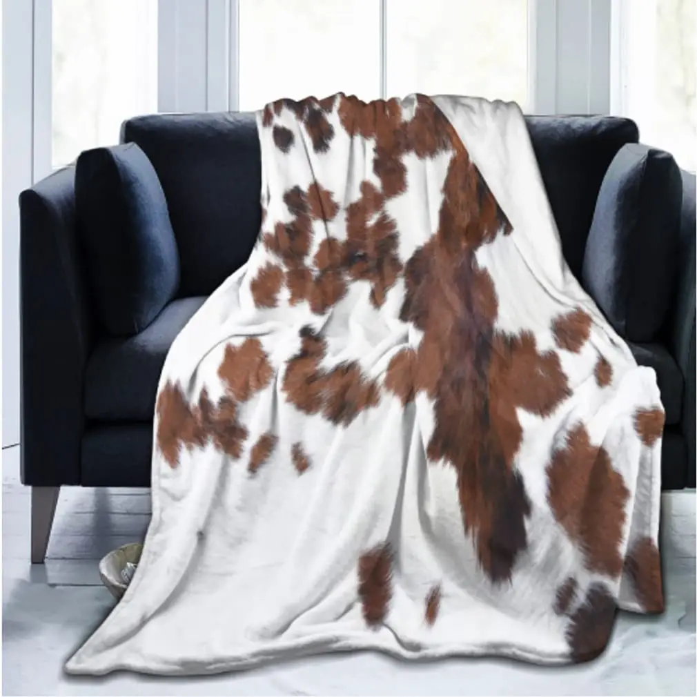 Brown Cow Fur Print Blanket Soft Cow Skin Print Throw Blankets Fleece Blanket Cow Pattern Blanket for couch Farm Animal Blanket