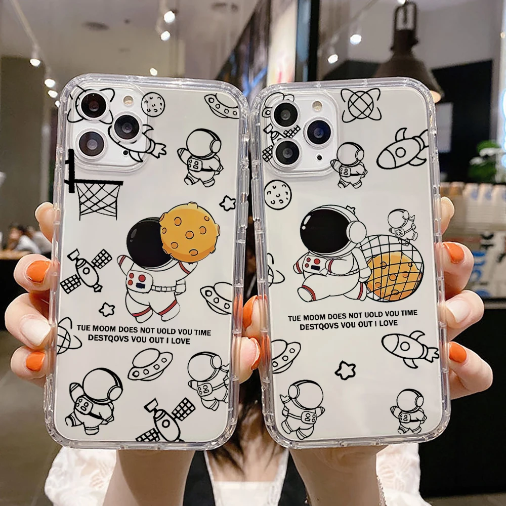 

Cute Cartoon Astronaut Funda Back Soft Black Carcasa Etui Liquid Silicon
