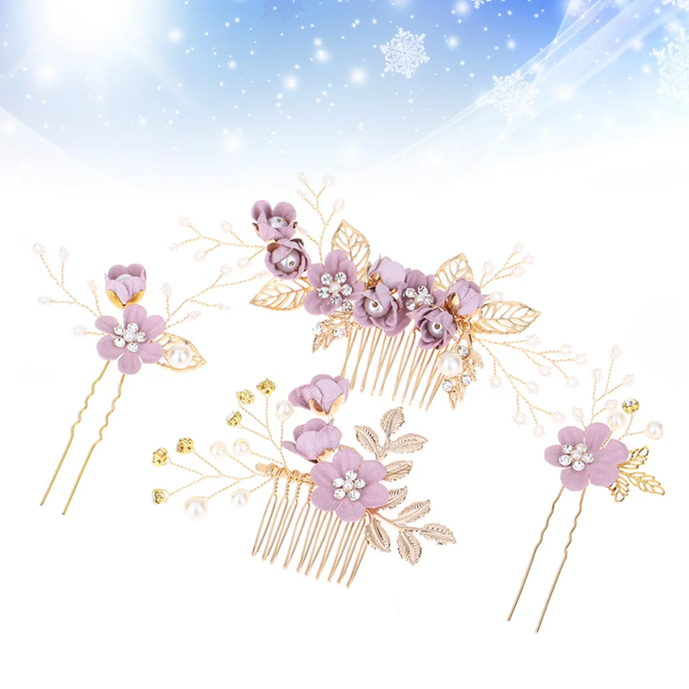 

4 Pcs Rhinestone Barrettes Women Wedding Hair Accessories Brooches Sets Floral Clip Bridal Pin Comb