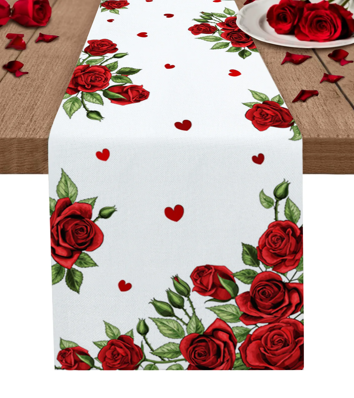 

Valentine'S Day Rose Flower Table Runner Wedding Decor Table Cover Holiday Party Coffee Table Decoration Table Cloth