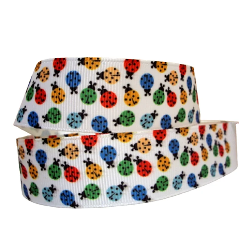 

50yards 7/8" 22mm Ladybird Printed Grosgrain Ribbon FOE Elastic Holiday Party Gift Decoration DIY Hairbows Crafts