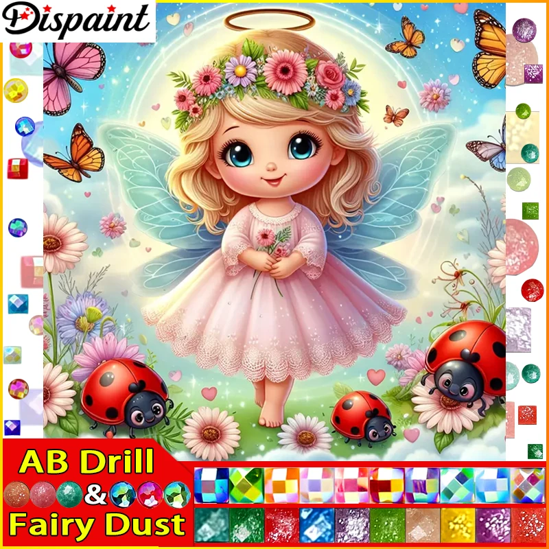 Dispaint Fairy Dust AB Полная Алмазная Вышивка "Девушка Цветок Божья Коровка" Картина