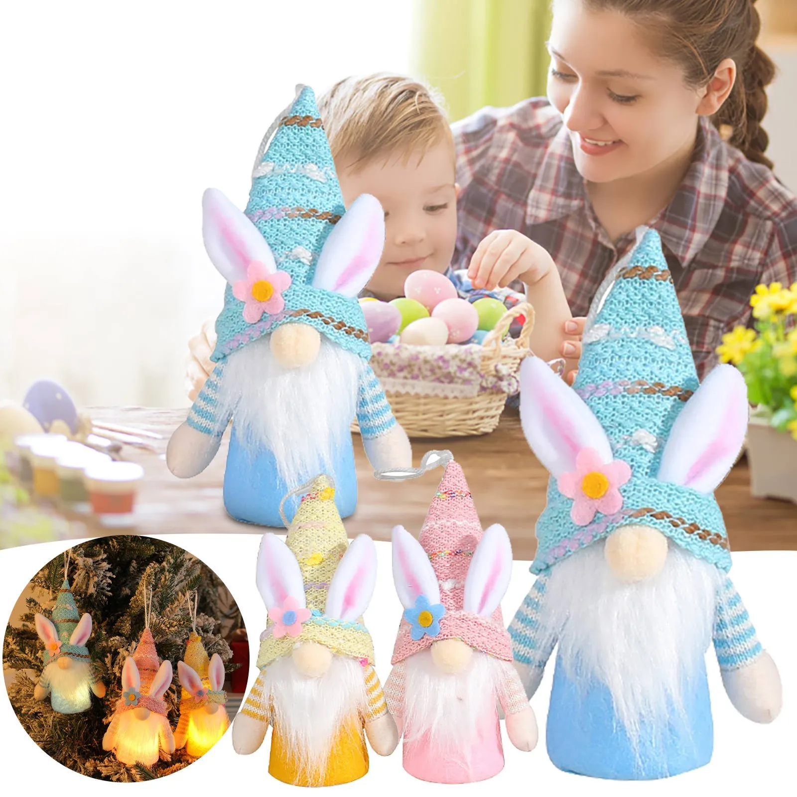 

Yard Sculpture Statues Faceless Doll With Lamp Window Hanger Creative Pendant Small Doll Ornaments Easter Decorations