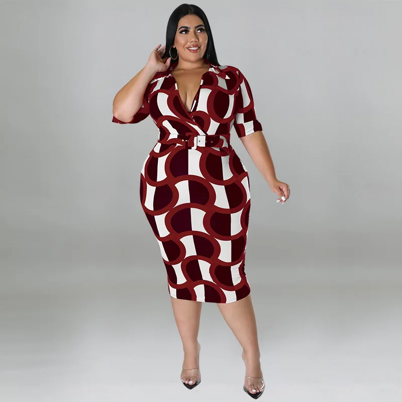 Plus Size Women's Clothing 2022 Summer New Professional Wear Sexy Bag Hip Multicolor Ladies Dress XL-5XL Oversized