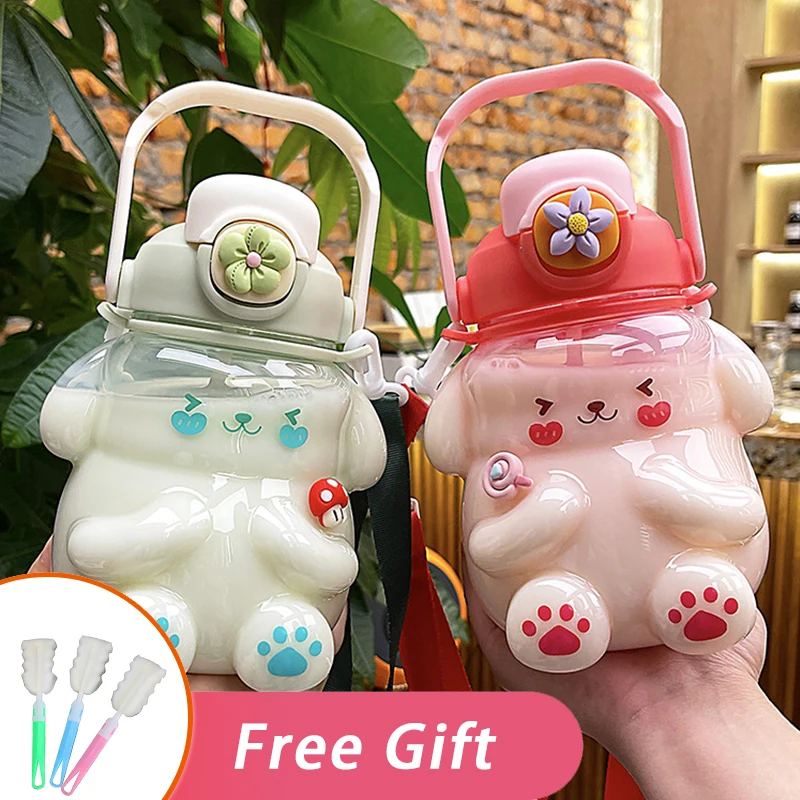 

Cartoon Portable Kid Drink Mug Wholesale Rabbit Kawaii Cup Cute Water Bottle For Girl 1L Tumbler With Straws Free Shipping Items