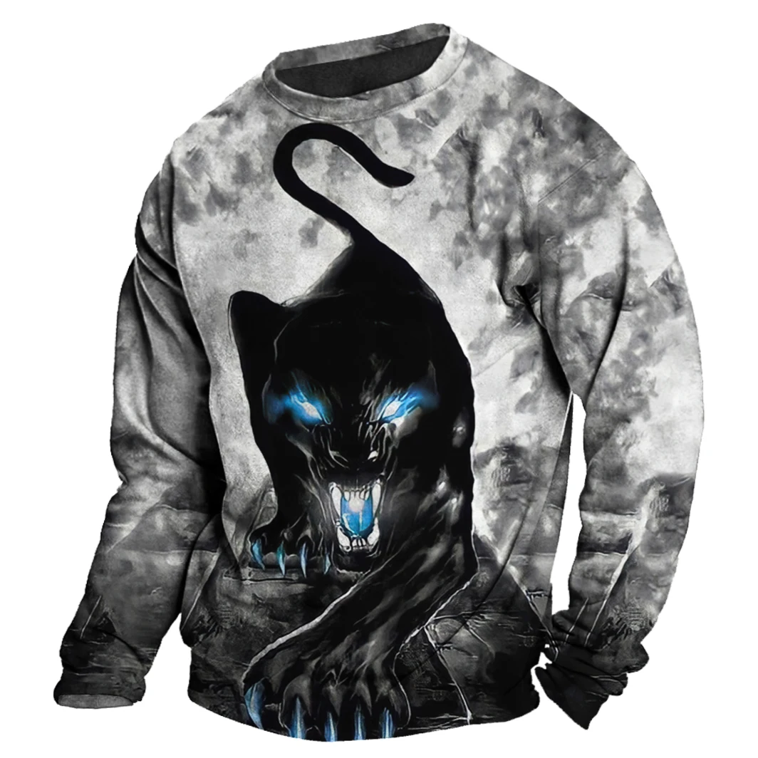 

2023 Hot Cotton Animal Tiger 3d Print Micro Elastic Men Clothing High Street Long Sleeve Top New Autumn Men's Long Sleeved Shirt