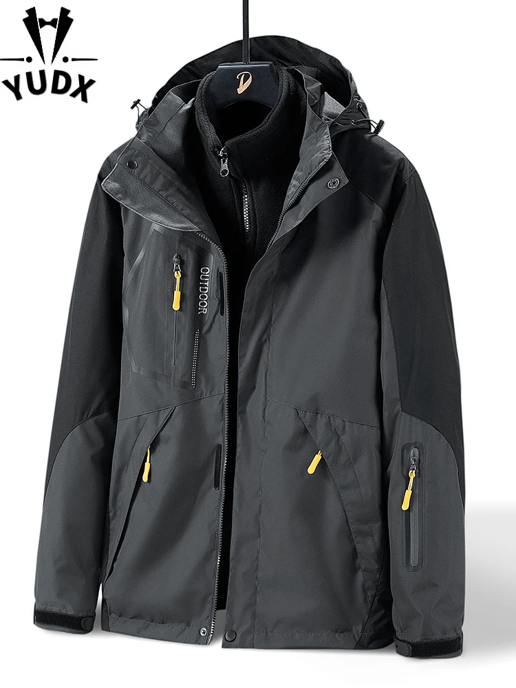 

Winter Multi-Pockets Men's 3 in 1 Jackets Thick Warm Fleece Liner Plus Size Detachable Coat Anti-Fouling Waterproof Windbreakers