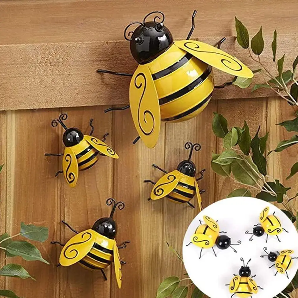 

4 Pieces Of Decorative Metal Bumble Bee Garden Accents Miniatures Novelty Decor Lawn Gadget Ornaments Home K3d0