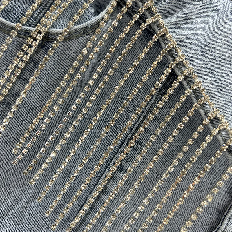 Women's Fashion Jeans 2022 New Summer Elastic High Waist Slim Skinny Denim Trousers Streetwear Diamond Tassel Jean Flare Pants