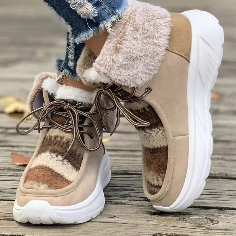 

Winter 2023 Women Suede Fur Warm Ankle Chelsea Boots Short Plush Flats Shoes New Designer Snow Boots Casual Platform Femme Botas