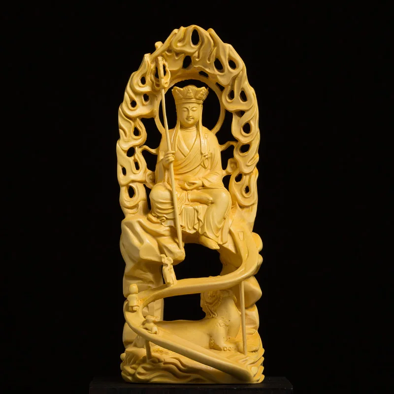 15cm Dizang Bodhisattva Boxwood Carving Buddha Home Decor Temple Worship Feng Shui Solid Wood Decoration Carving Crafts