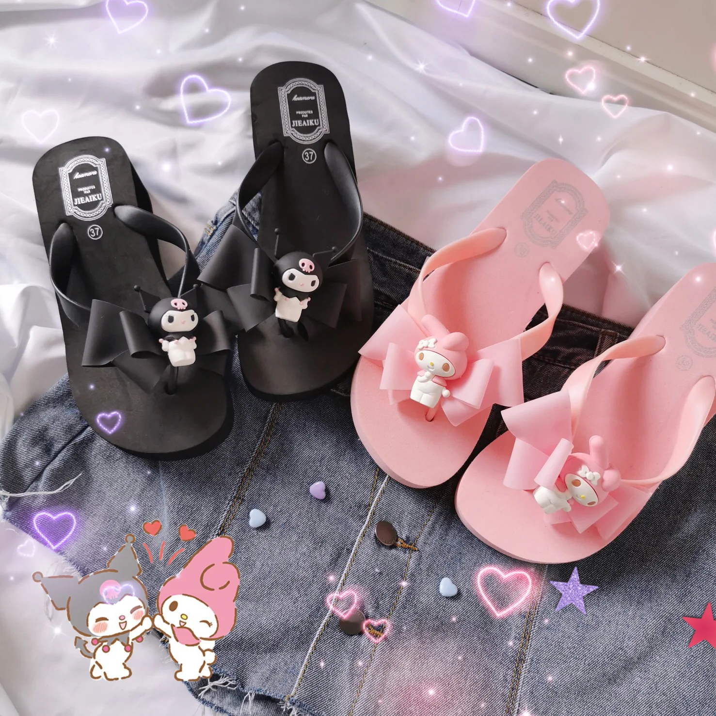 

Sanrioed Lovely Kuromi Anime Summer Slippers Cartoon Jk Comfortable High Heel Flip Flops Cosplay Accessories for Girls Gift