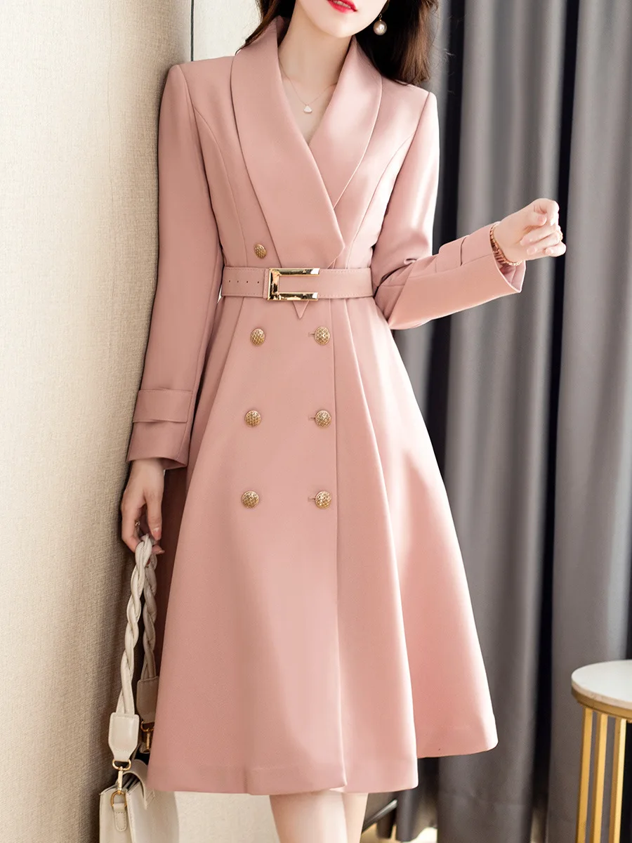 

Новый стиль весна-осень темпераментный однотонный тренчкот Стильное женское длинное стильное пальто модное платье для пожилых