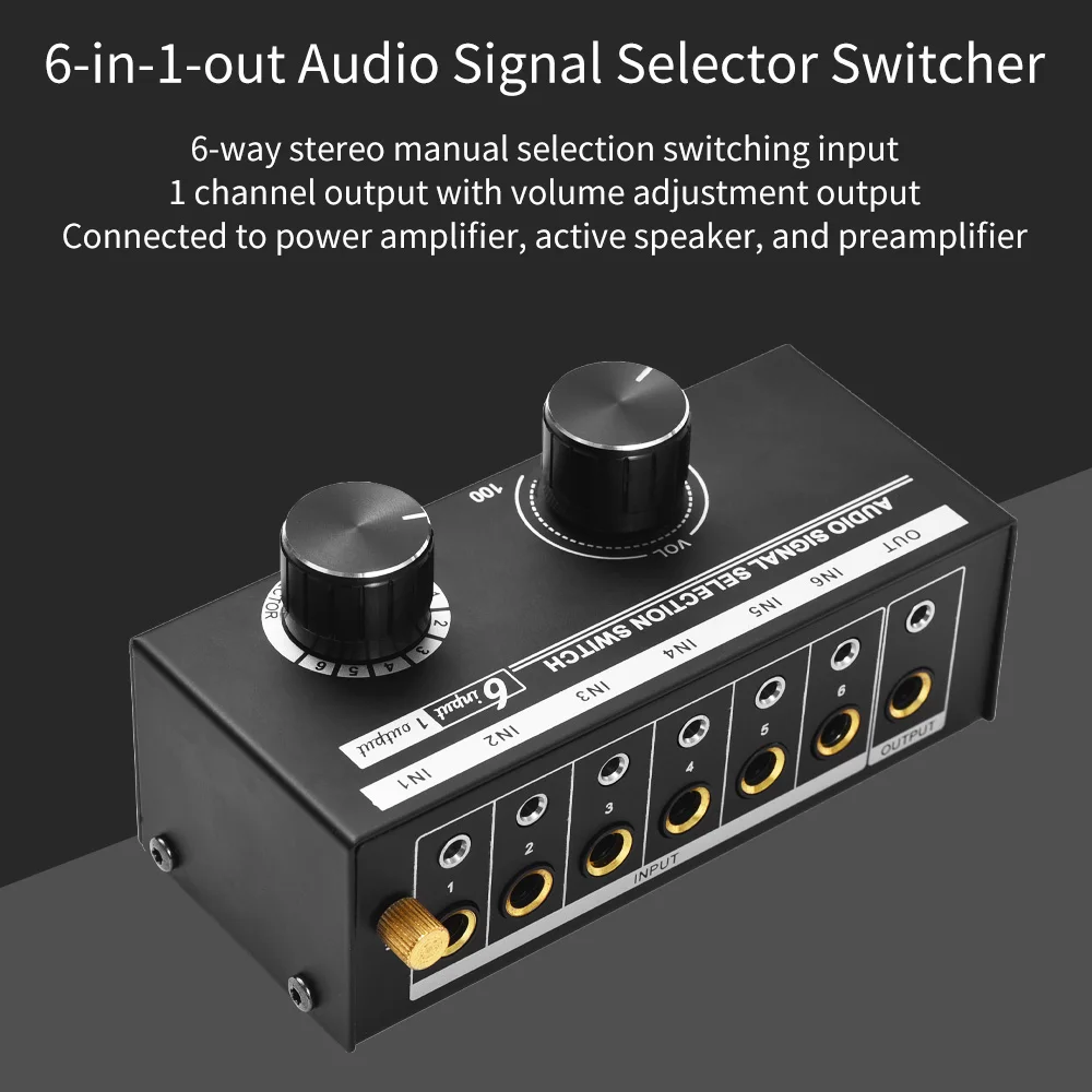 

Audio Signal Selection Switch QH-06 6 in 1 Out Headphone Speaker Switching Output Volume Adjustment Professional Audio Equipment