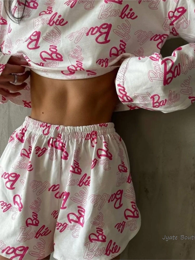 Рубашка с длинным рукавом и шорты буквенным принтом домашняя одежда из смески