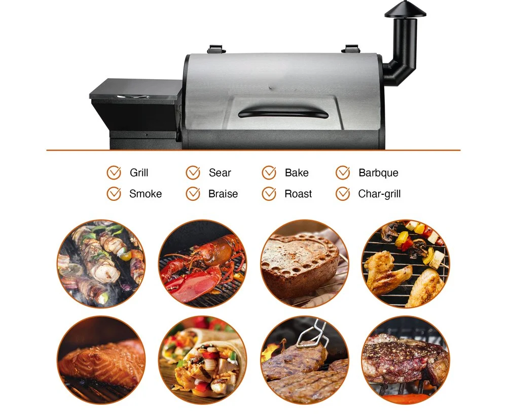 

697 sq. in. Wood Pellet Grill and Smoker 8-in-1 BBQ Stainless Steel