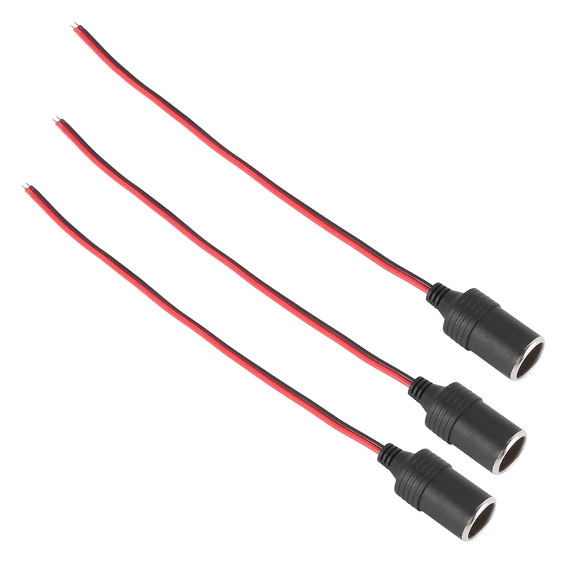 

3X Car Charger Power Cigarette Lighter Female Socket Black W 26cm Cable