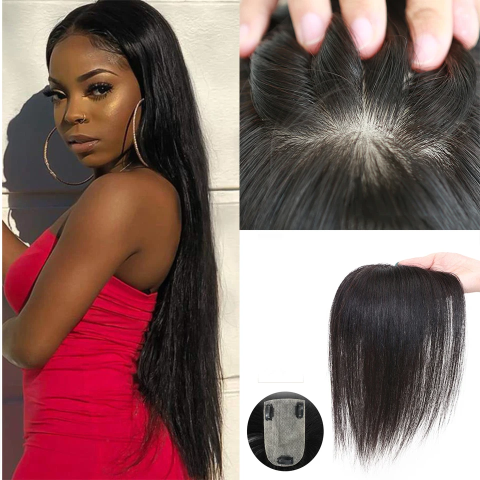 Natural Human Hair Topper Clip in Perimeter Silk Top Human Hair Pieces for Women Brazilian Breathable Skin Base Closure