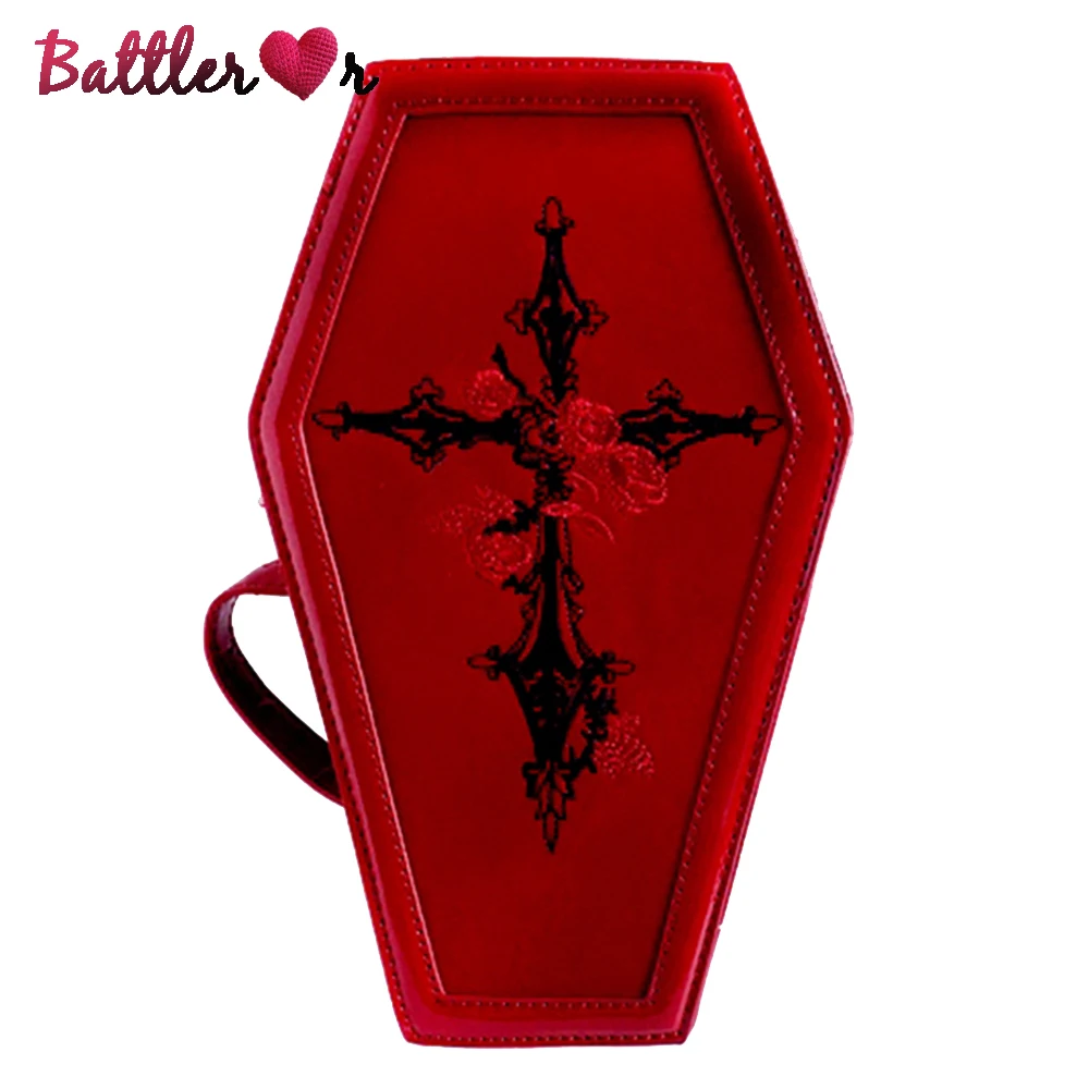 

Gothic Coffin Shape Purses And Handbags For Women Embroidered Cross Rose Dark Chain Crossbody Bag Lolita Ladies Punk Box Flaps