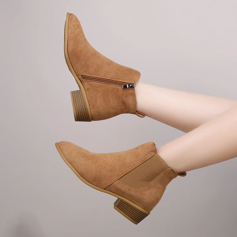 

Autumn Ankle Boot for Women Suede Leather Elastic Patchwork Zipper Short Boots Fashion Pointed Casual Chelsea Boots Botas Mujer
