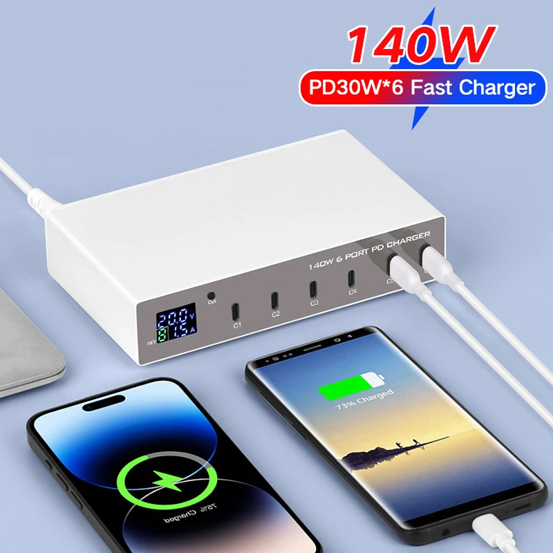140W многопользовательское быстрозарядное устройство PD 30W адаптер для быстрой зарядки телефонов Apple с 6 портами iPhone