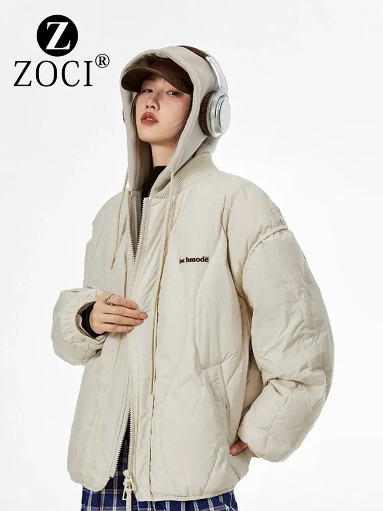 [ZOCI] 2024 осенний женский уличный пуховик с капюшоном в стиле ретро новая мода