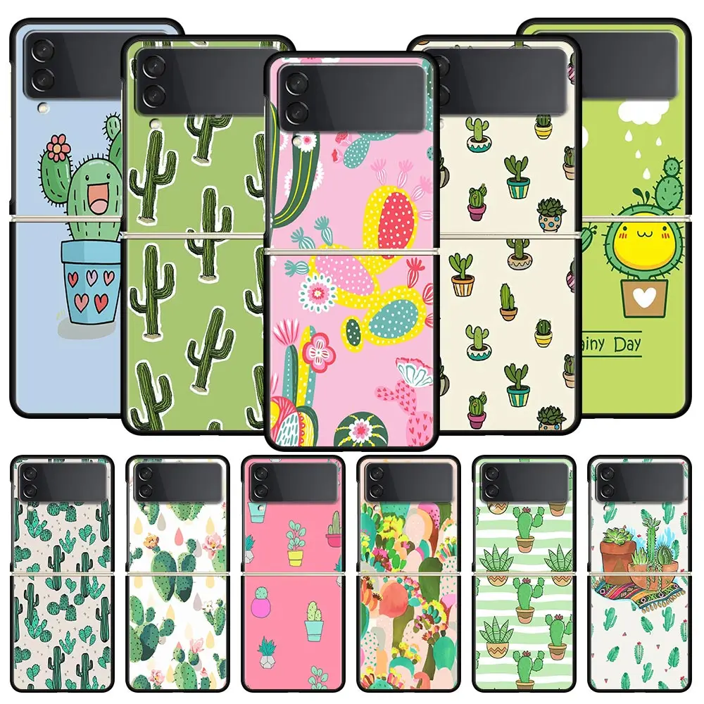 

Cute Cactus Phone Case For Samsung Galaxy Z Flip3 Fold Black Hard PC Shell For Samsung Galaxy Z Flip 5G Back Cover Couqe Funda