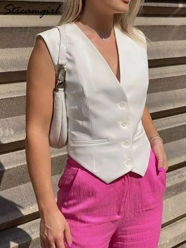 Женский короткий жилет Streamgirl розовый офисный укороченный без рукавов лето-осень