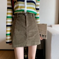 casual slim short skirt female autumn winter 2021 retro corduroy skirt high waist elegant a line skirt black hip wrap skirt