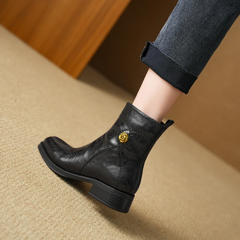 : женские винтажные ботильоны из телячьей кожи с фурнитурой Gold Rose боковой молнией