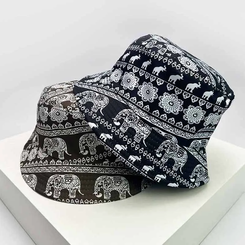 Панама унисекс двусторонняя с принтом в виде слона и цветов