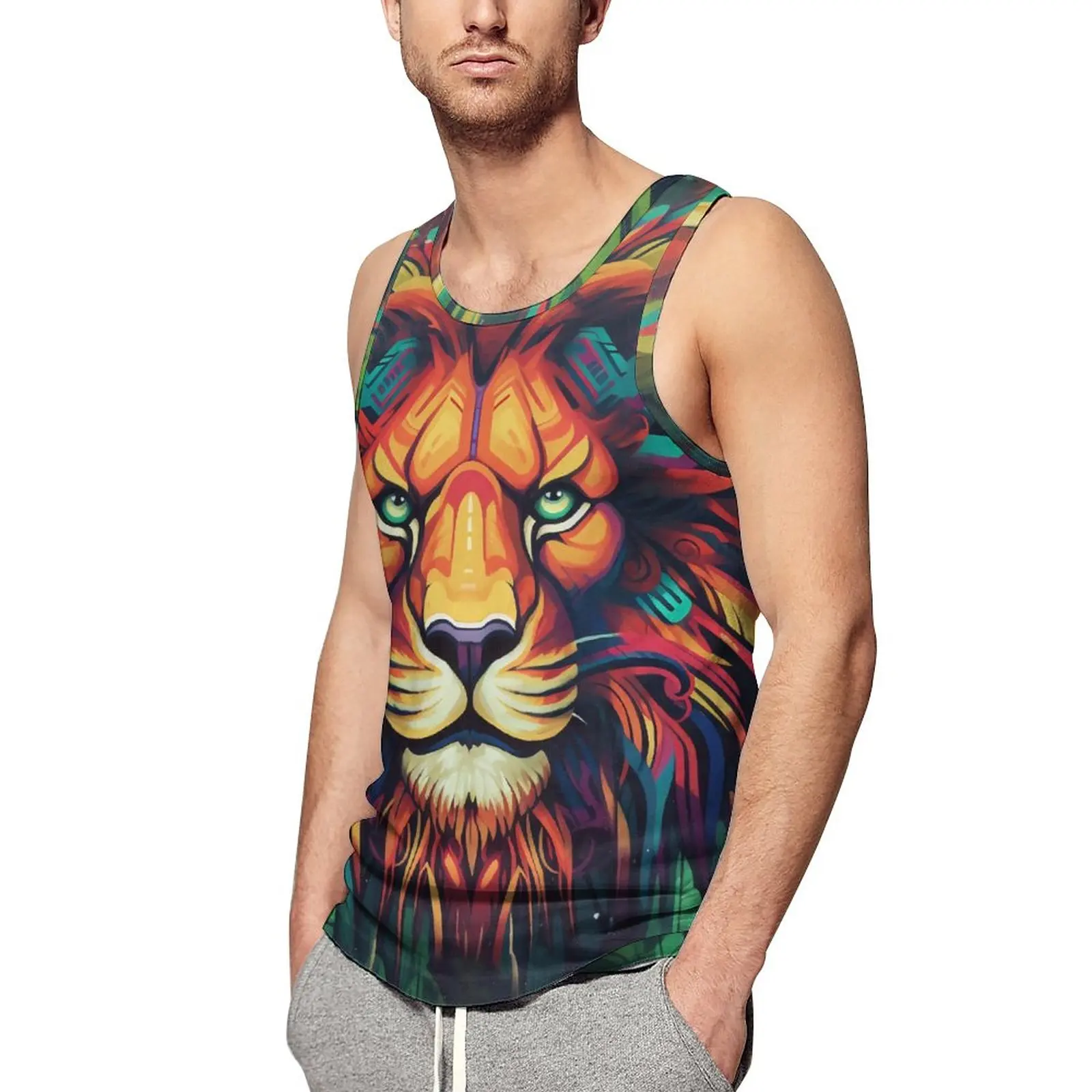 

Lion Daily Tank Top Wall Graffiti Visual Impact Training Tops Mens Custom Muscle Sleeveless Vests Large Size