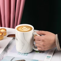 marble stripe coffee cup personalized high capacity ceramic water products with handle exquisite stripe handmade white mug