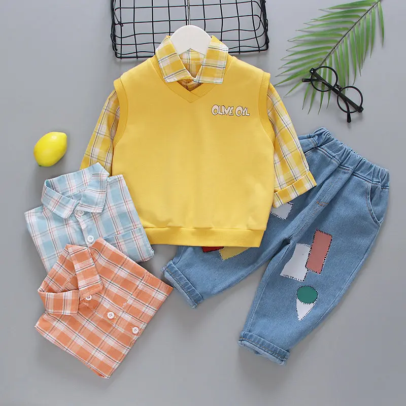 

New Children Fashion Baby Boy Gentleman Sweater Vest Plaid Shirt Pants 3Pcs/Set Kids Infant Clothing Toddler Wedding 0-5 YEARS