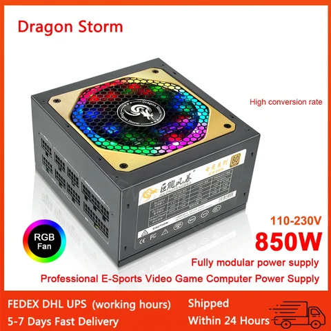 Блок питания ATX 850 Вт 80Plus, золотой RGB блок питания 1000 Вт для ПК, активный блок PFC, серверный источник питания для игрового настольного компьютера, блок питания