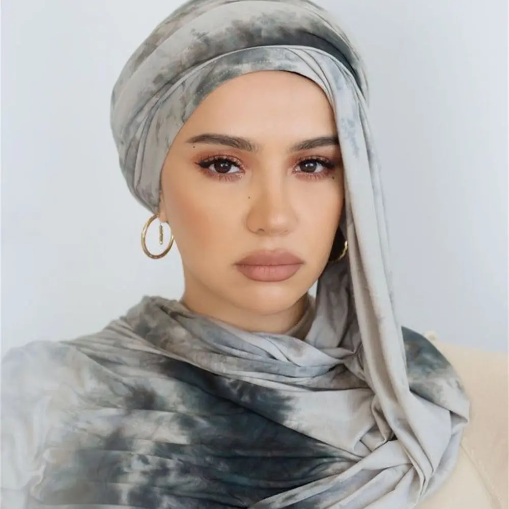 Tie Dye Hijab for Woman Bubble Chiffon Muslim Woman Veil Printed Soft Musulman Femme Shawl Maxi Wrap Women Premium Long Turban