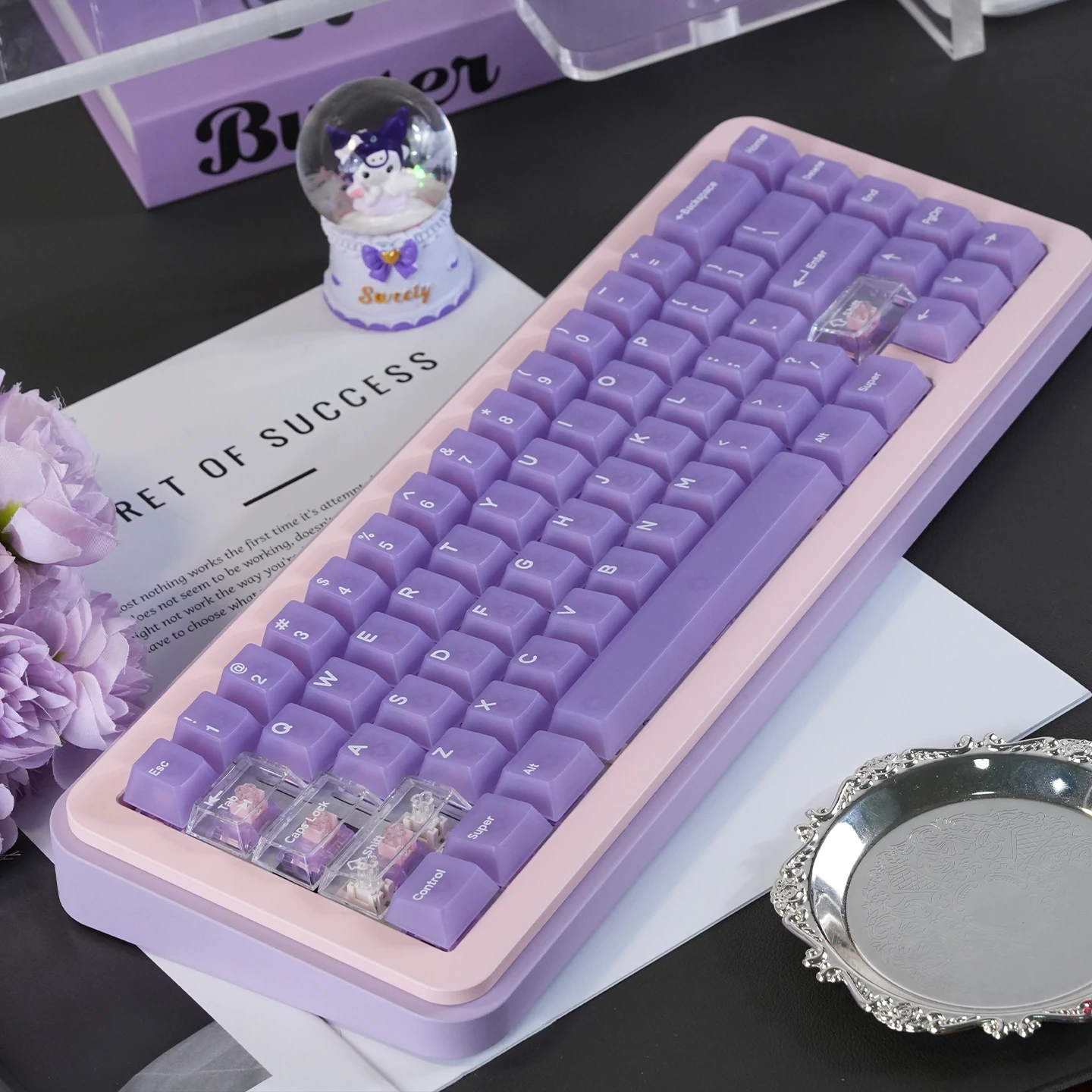 Фото Туманные фиолетовые полупрозрачные колпачки для клавиш для ПК с RGB-подсветкой Cherry Profile, колпачки для клавиш с УФ-принтом для переключателей Cherry MX, игровые клавиатуры №5