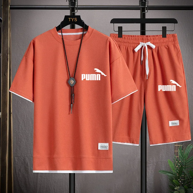 Camiseta informal de tela de lino de dos piezas para hombre, traje de pantalones cortos, moda deportiva, traje de manga corta, V